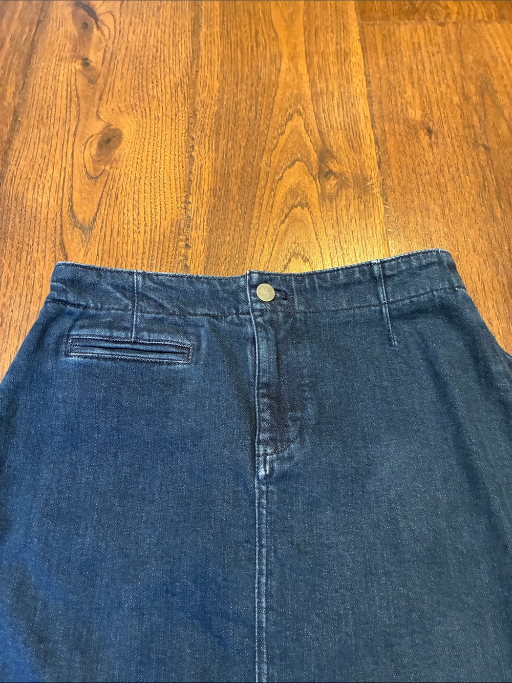 Maeve Dark Blue Denim Pencil Skirt with Scalloped Side Trim - Picture 3 of 11